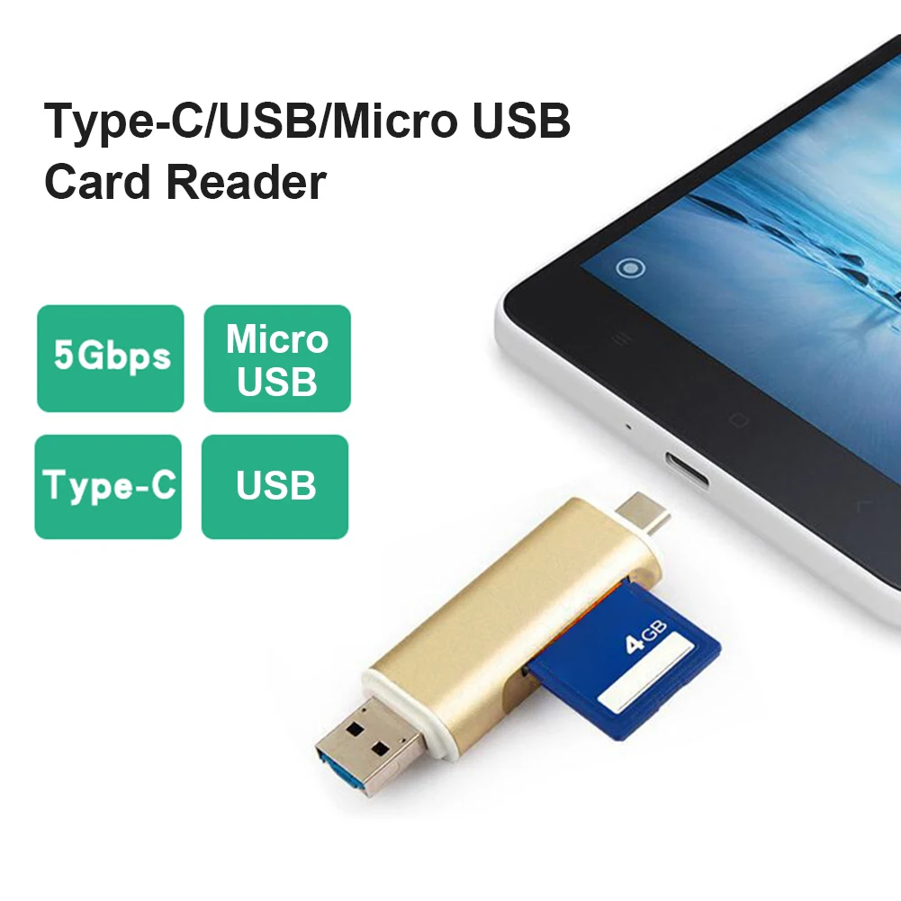 USB C Card Reader 3 in 1 Reading High Speed Memory for Android Type OTG Micro Flash Drive Cardreader Adapter | Компьютеры и офис
