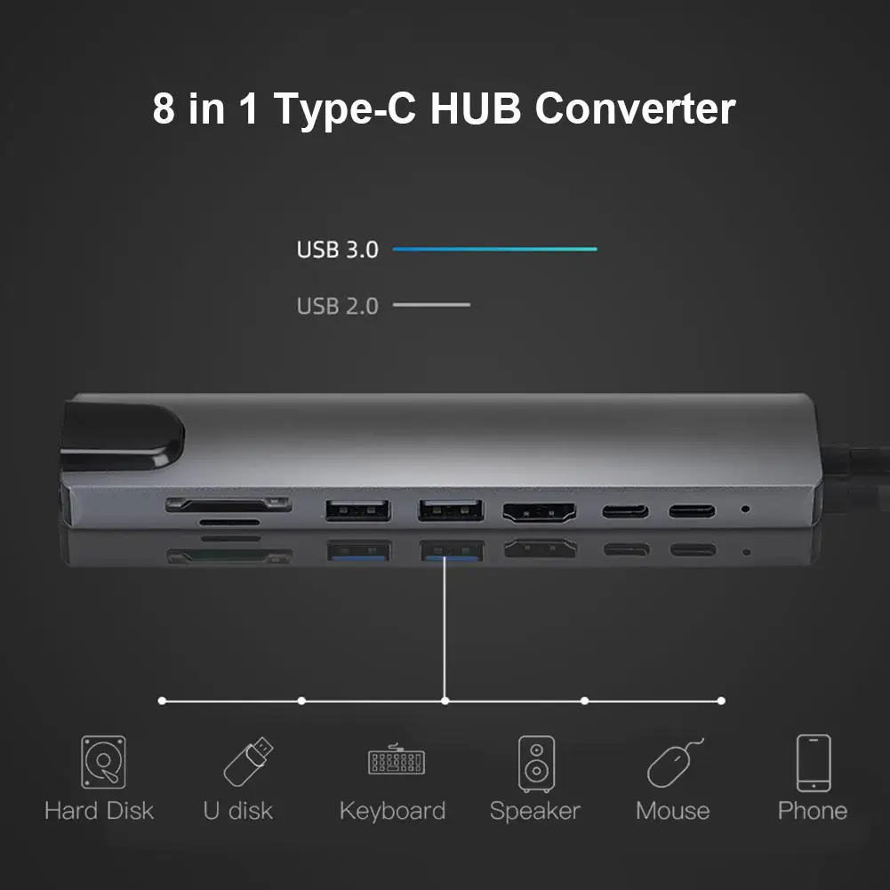 

EastVita Hub конвертер Алюминий сплава 4k 30 Гц Hd Usb3.0 Порты и разъёмы в состоянии 8 в 1 взаимный обмен данными между компьютером и периферийными устр...