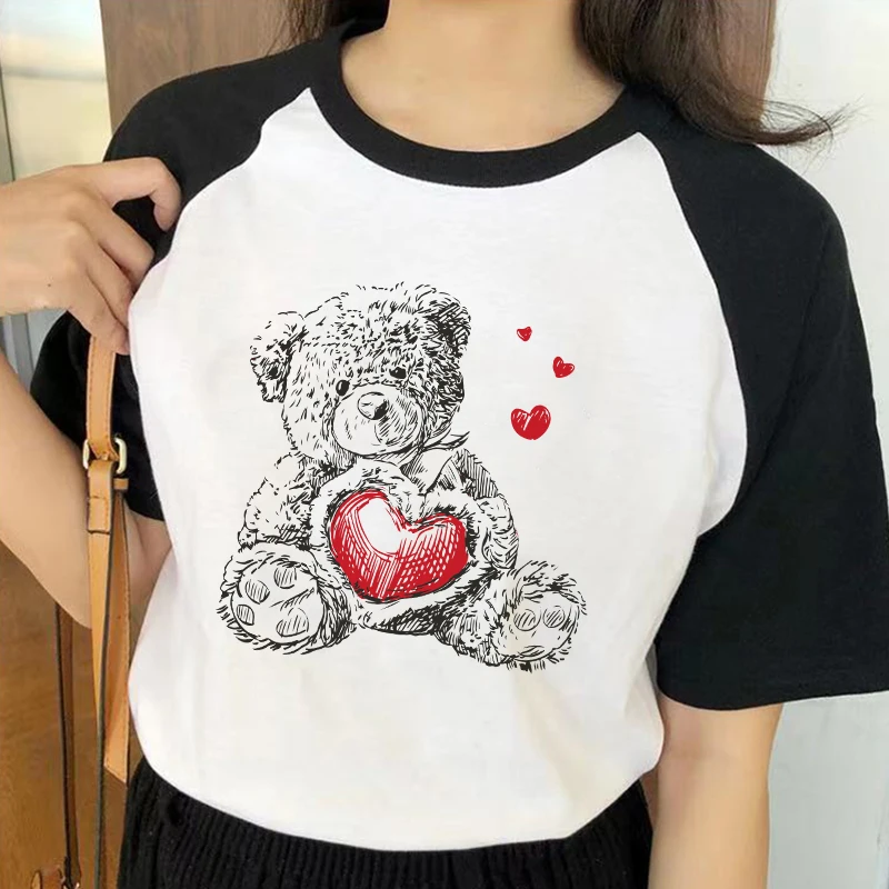 

Spring And Summer 2021 New European and American Women's Splicing Raglan Sleeve Short Sleeve Care Bears Contrast Loose T-shirt