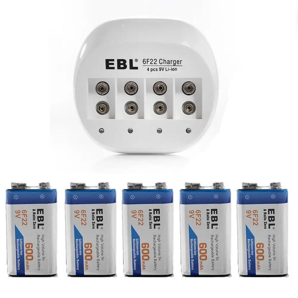 EBL литий-ионная аккумуляторная батарея 600 mAh 8 слотов 9 Вольт зарядное устройство