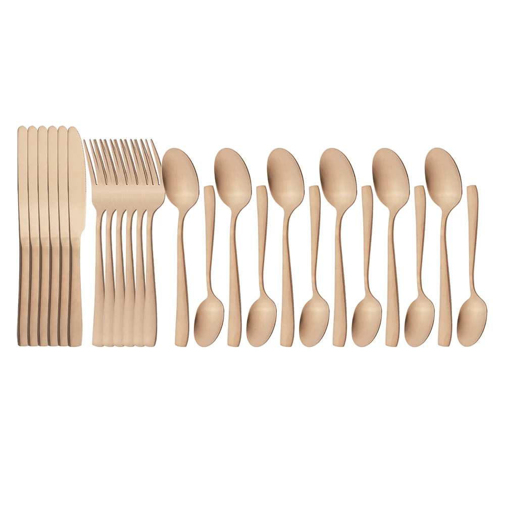 

Набор столовых приборов из нержавеющей стали, матовый набор из 24 приборов цвета розового золота, нож, вилка, ложка, Кухонное серебро