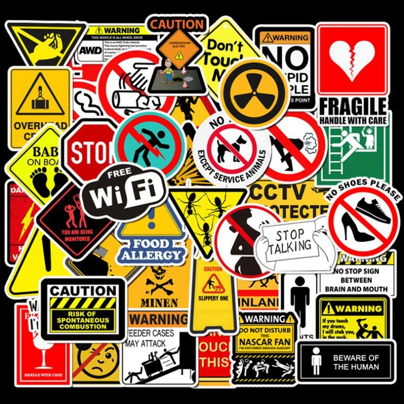 

10/30/50pcs Pack Warning Stickers Danger Banning Signs Reminder Waterproof Decal Sticker to DIY Laptop Motorcycle Snowboard Car