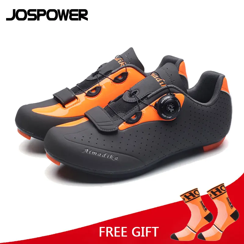 orange JOSPOWER MTB шоссейная велосипедная обувь износостойкая дышащая велосипедная обувь Мужская профессиональная гоночная команда самоблокирующаяся Спортивная велосипедная обувь - Color: orange
