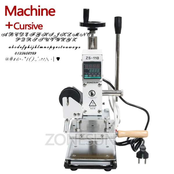Machine and Cursive2 ZONESUN ZS110 скользящая верстак цифровая деревянная бумага пвх кожа тиснение горячей фольгой тиснение Бронзирующая машина термопресс машина - Цвет: Machine and Cursive2