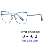 Очки для коррекции зрения для женщин от 0 до-6,0 металлические очки кошачий глаз с защитой от сисветильник Новинка 2021 Модные прозрачные компьютерные очки