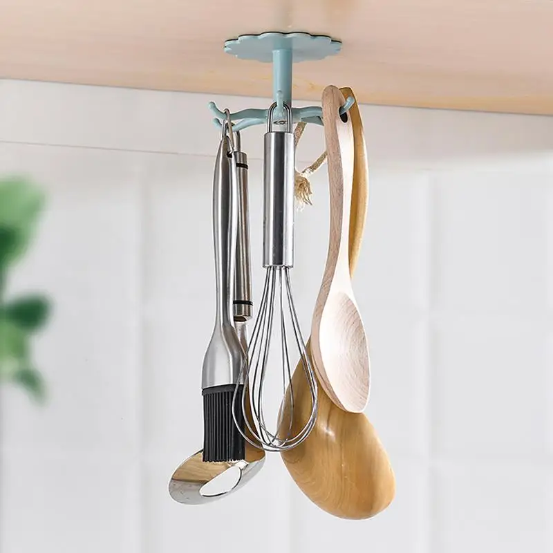 

4PCS Kitchen Rotating Hook 6 Hooks Design Wall Rotating Hook Multifunction Handbag Clothes Ties Bag Hanger Kitchenware Rack