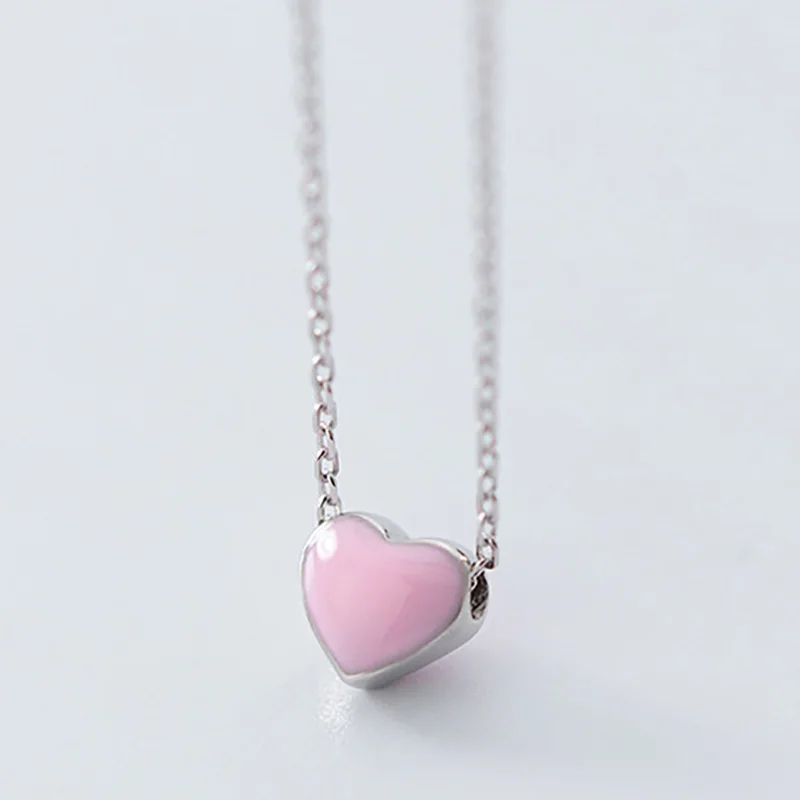 Pink Trusta натуральная 925 пробы серебро минималистичный сладкий Цвет сердце короткое ожерелье с подвеской для Для женщин Свадебные украшения подарок DS2105 - Окраска металла: Pink