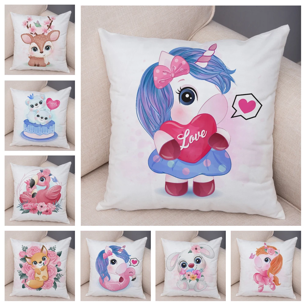 

Cute Cartoon Unicorn Fox Elephant Deer Cushion Cover for Children Room Sofa Home Car Decor Pillow Case Plush Pillowcase 45x45cm