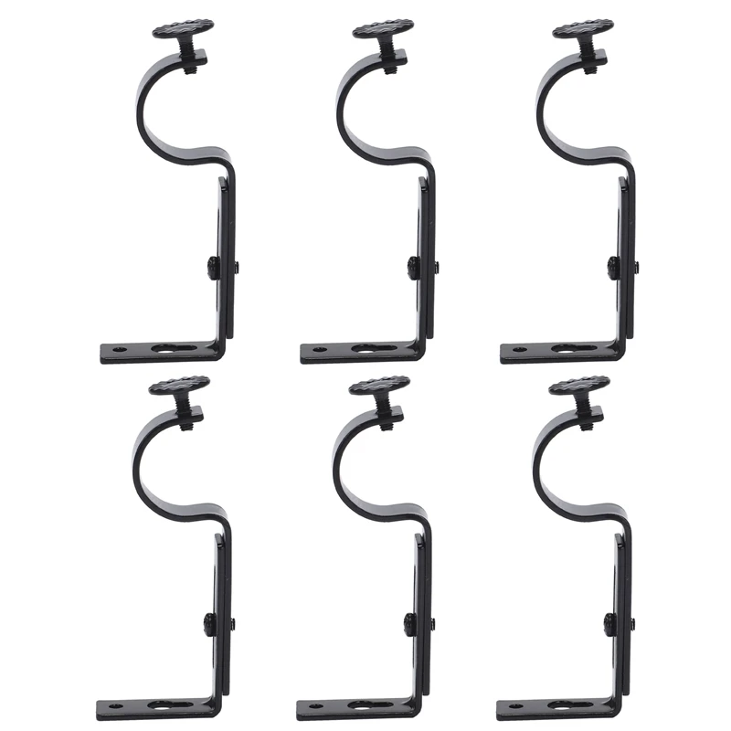 

6Pcs Black Color Adjustable Curtain Rod Brackets Premium Steel Rod Bracket For Walls Curtain Rod Holder