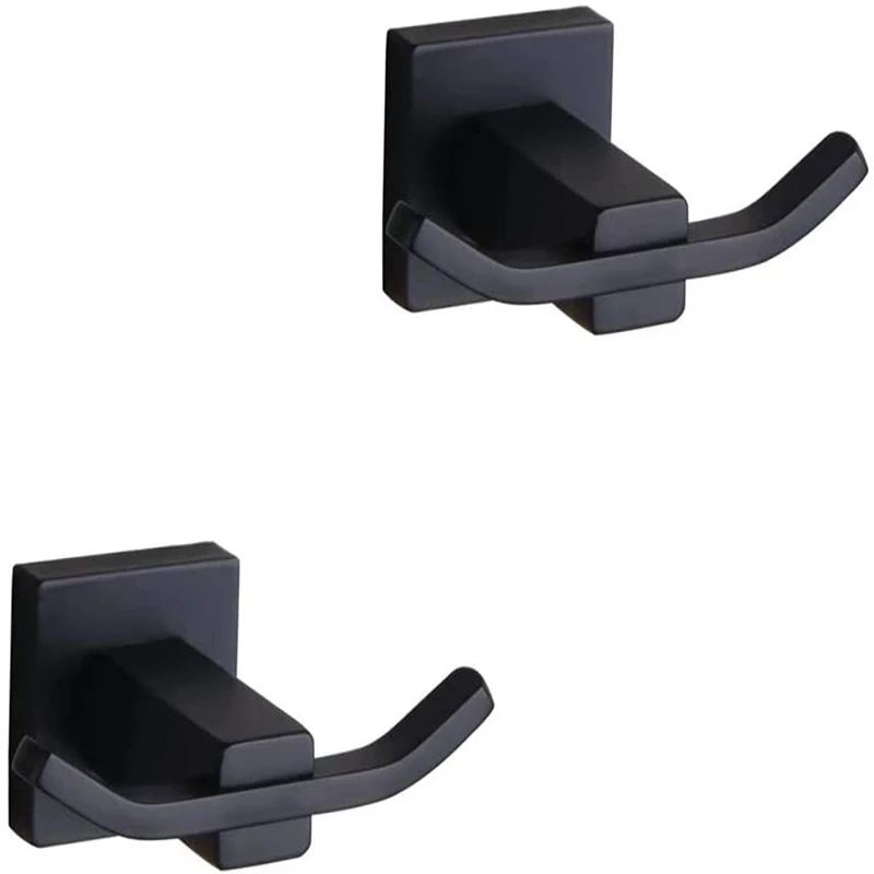 

Bathroom Matte Black Coat Hook SUS 304 Stainless Steel Double Towel/Robe Clothes Hook for Bath Kitchen Modern Hotel