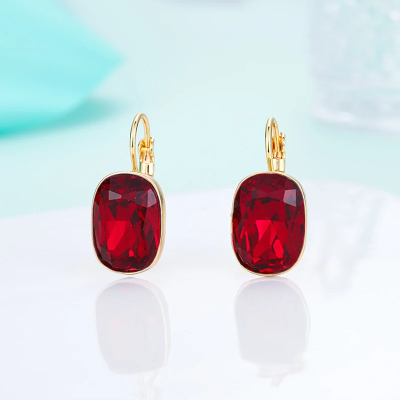 gold-dark red Женские квадратные серьги-гвоздики MAIKALE, большие винтажные разноцветные серьги с австрийским кристаллом из фианита, ювелирные изделия со стразами для вечеринки - Окраска металла: gold-dark red