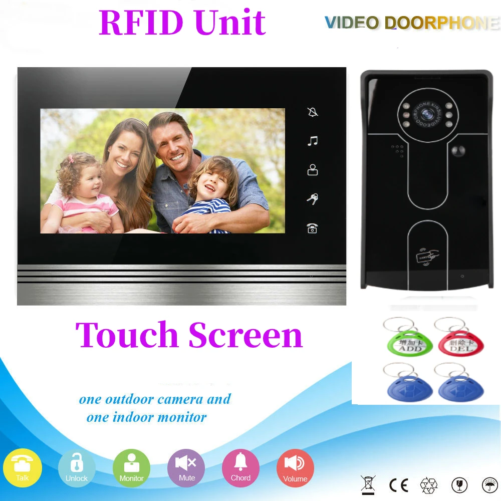 fingerprint rfid password unlock video intercom 7 inch touch screen video door phone doorbell visual intercom home security kit free global shipping