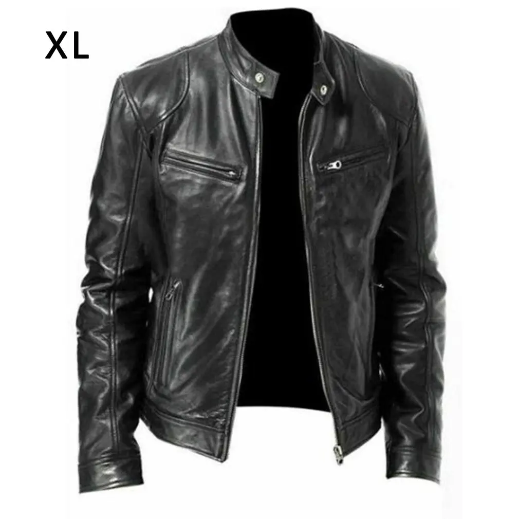 

US Mens Fashion Lambskin Leather Jacket Slim Fit Biker Jacket Coat Men's Casual Motorcycle PU Jacket