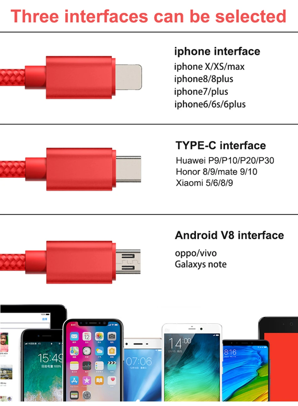 1 м 2 м 3 м usb type-C Дата-кабель для быстрой передачи данных зарядки передачи данных для huawei P10/P20/P30 Xiaomi Honor мобильные телефоны нейлоновые цифровые кабели