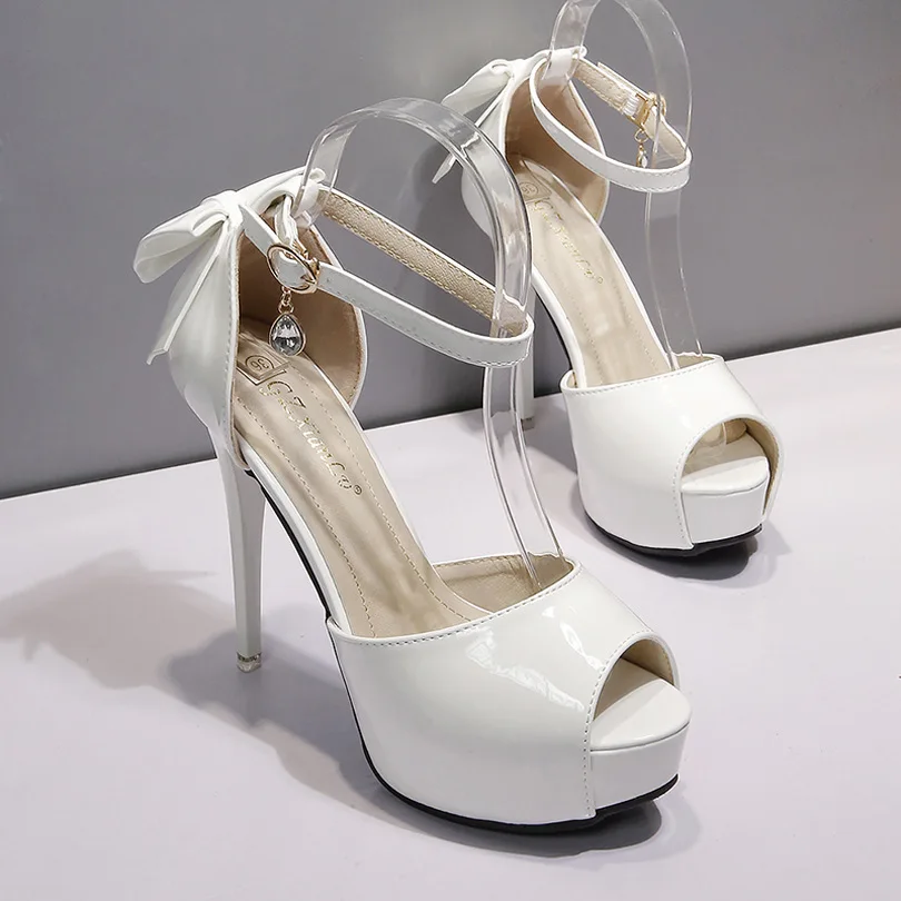 

One button super high heel sandals thin heel waterproof platform open toe high heels sexy nightclub women's shoes