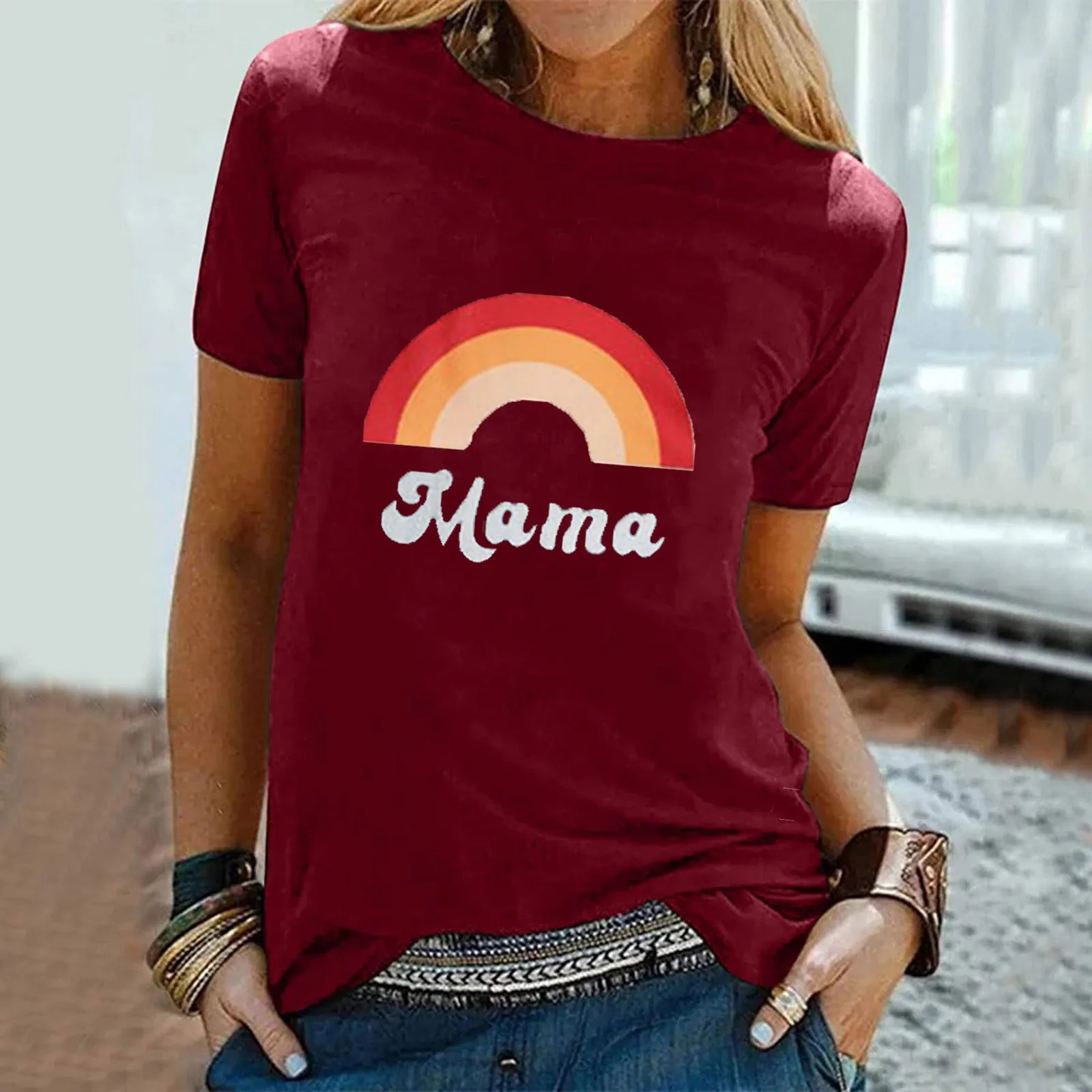 

T-shirts Adult Fashion Woman Round Neck Short Sleeve Tops T-shirt Prints Loose Short 2021 Harajuku Tops