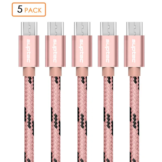 SUPTEC 5 PACK Micro USB Cable Fast Charging Nylon Braide Charger for Samsung Galaxy S7 S6 S5 Xiaomi Redmi Huawei Mobile Phone LG - Цвет: Rosegold