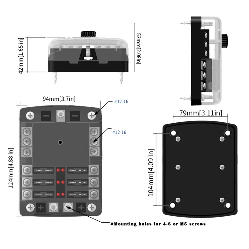 

6/12 Way Fuse Box Dual Positive Inputs for Automotive LED Indicator Corrosion Resistant Auto Marine Fuse Box GQ