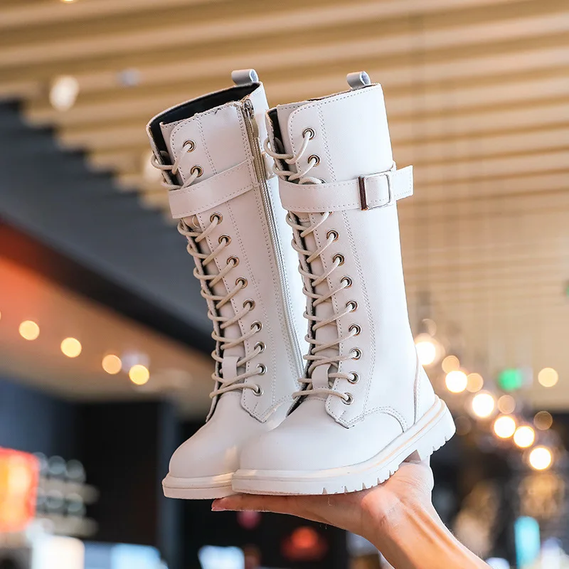 

Girls' boots 2020 spring and autumn single boots new small leather medium and large children's high cotton boots
