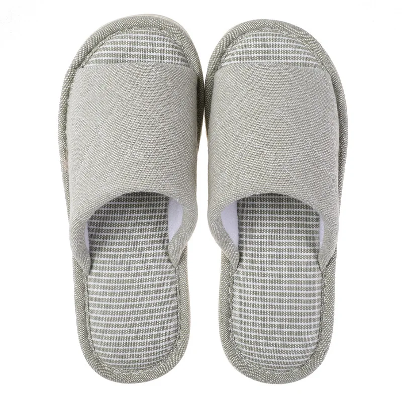 Spring Autumn Simple House Women and Men Cotton Slippers Open Toe Soft Sole Ladies Floor Flat Shoes Indoor Bedroom Ladies Slides