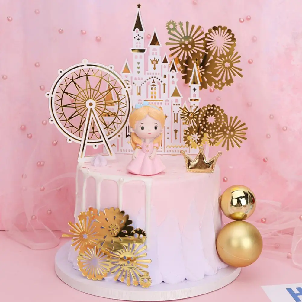 Принцесса замок акриловый торт Топпер помолвка день рождения Золотой Resuable кекс