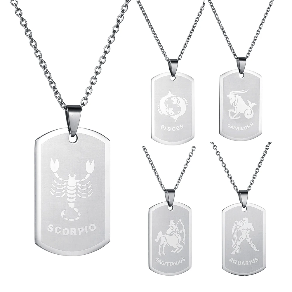 

12 Constellation Horoscope Zodiac Stainless Steel Silver Color Tag Necklace Jewelry Men Women Trendy Necklace Dropshipping