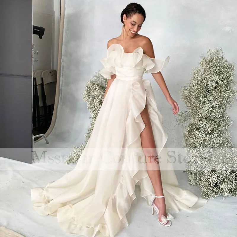 Винтажные Свадебные платья с высоким разрезом трапециевидные неформальные