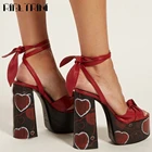 Женские босоножки с принтом в виде сердца ridwini, летние праздничные Босоножки на платформе, большие размеры 34-43