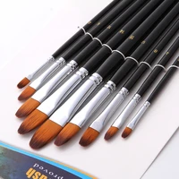 9pcs filbert artist paint brushes set nylon hair long wooden handle painting brush for oils acrylic gouache watercolor painting