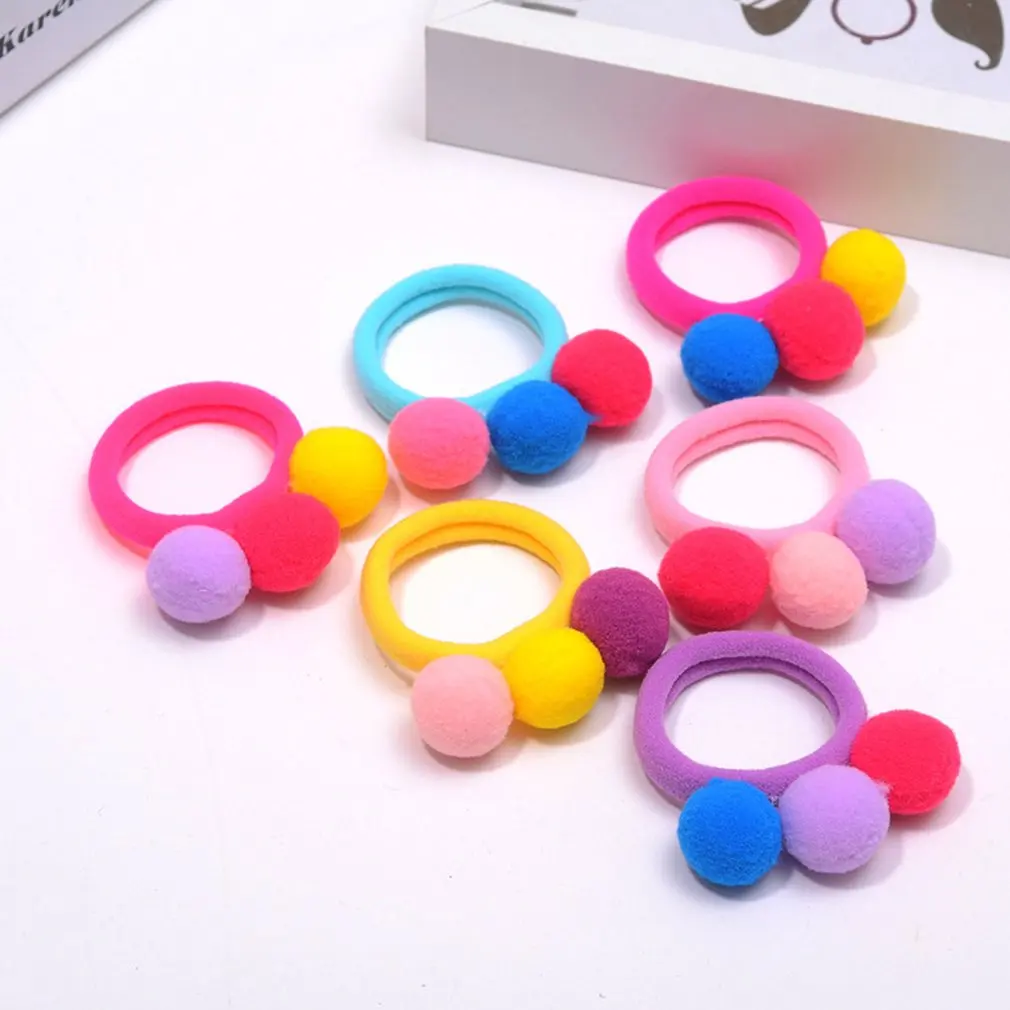 

Children's Fur Ball Hair Ring Autumn And Winter Models Ponytail Head Rope Little Girl Cute Colored Balls Hair Accessories
