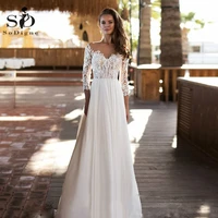 sodigne sexy v neck beach wedding dress princess long sleeves lace appliqued bridal dress corset wedding party gowns 2022