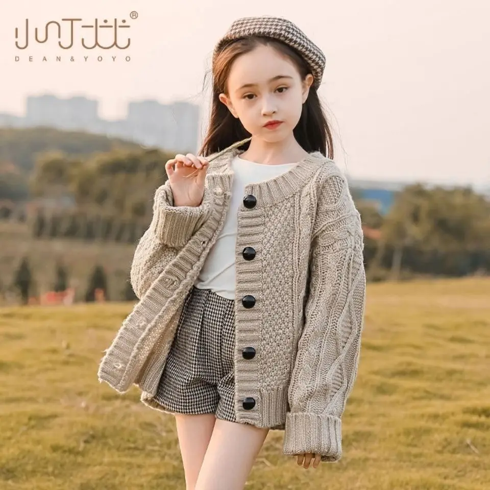 

Girls' knitted cardigan 2021 new autumn and winter clothes 3-13 years old big kids children's sweater coat girl style sweater