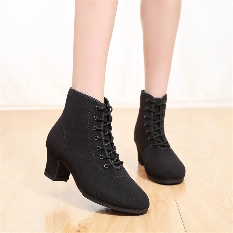 SUN LISA Women's Lady's Girl's Oxford Chunky Heel Split Sole Dance Boots Jazz Shoes Ballroom Modern Latin Dance Shoes