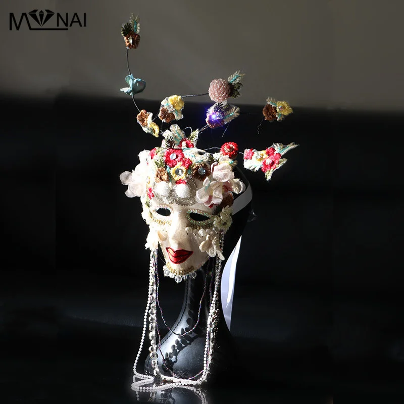 

Halloween Charm Mask Full Face Handmade Sequins Flowers Decor Cosplay Carnival Masks Funny Masquerade Party