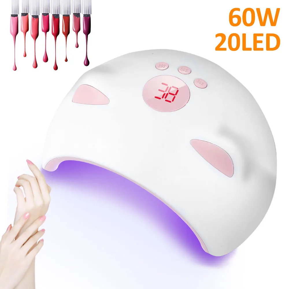 

60W LED UV Nail Lamp Nail Intelligent Induction Polish Light Gel Curing Machine 30/60/99s Timer Auto Sensor Manicure Tools