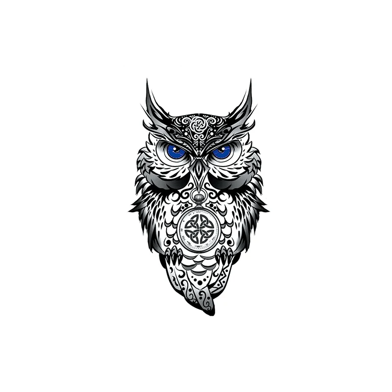 

Black Owl Totem Waterproof Temporary Tattoo Sticker Blue Eyes Design Fake Tattoos Flash Tatoos Arm Neck Body Art for Women Men