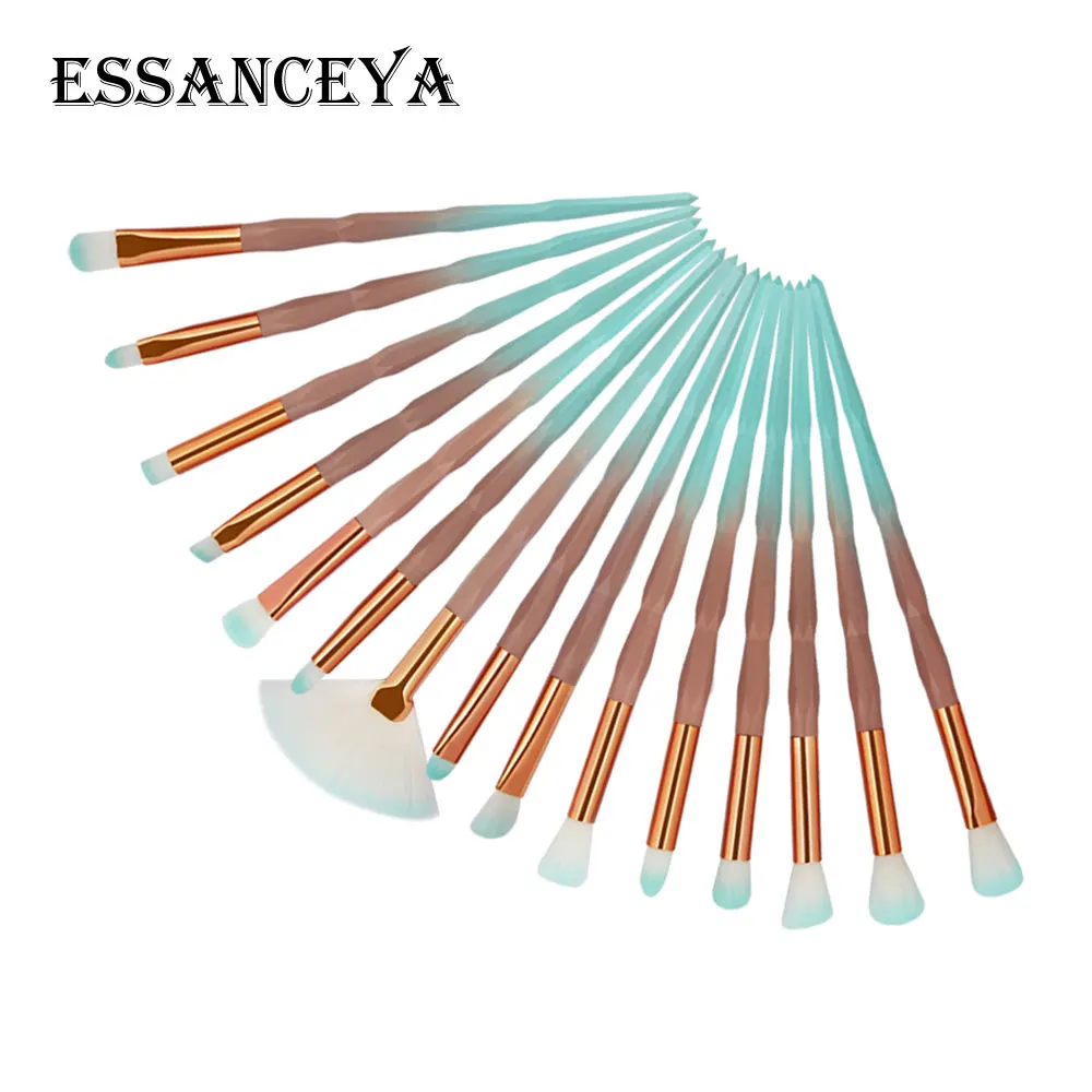 15pcs ESSANCEYA 10/15 шт алмазные Косметические кисти для макияжа Фонд вентилятор косметическая пудра для бровей губ кисть для теней для век макияж кисти набор инструментов - Handle Color: 15pcs