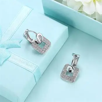 

K Gold Zircon Earrings, Round Diamond Romantic Earrings Ear Clips, Women's White Gold KZCE147-C KZCE147-C
