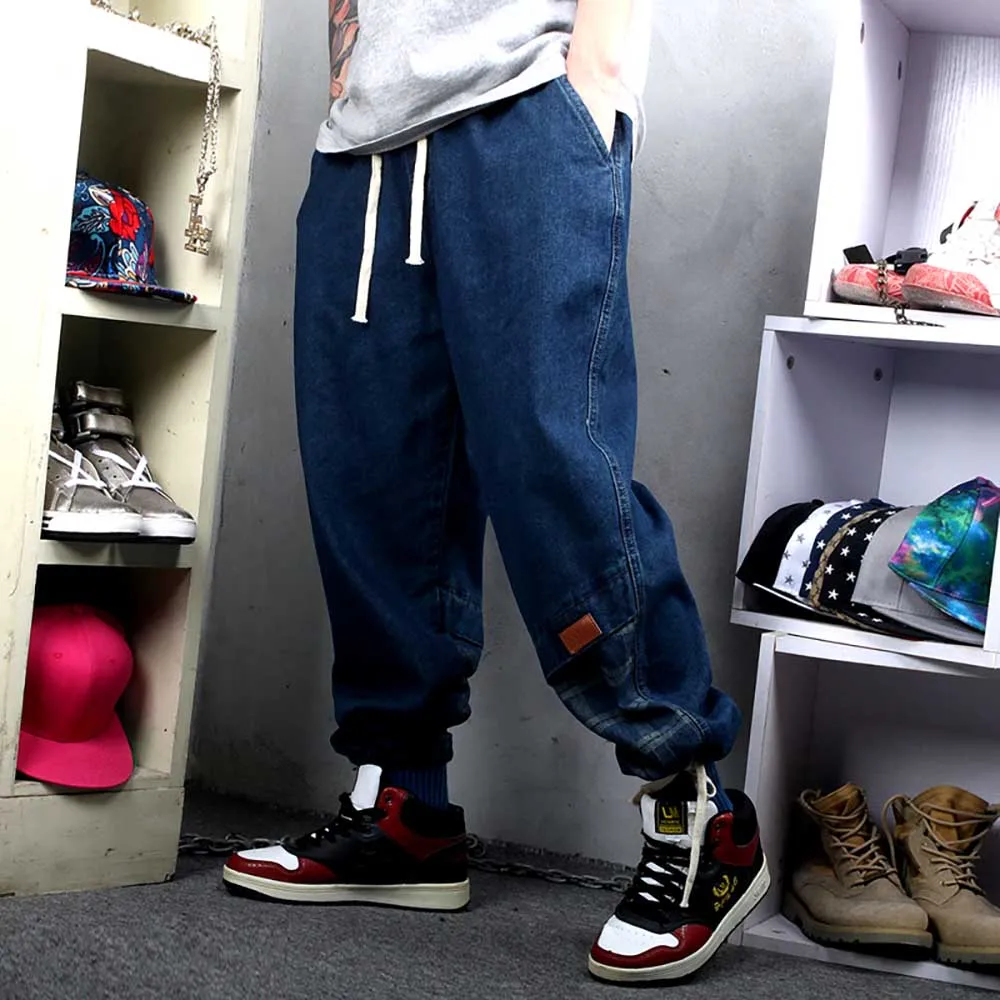 Fashion Patchwork Baggy Jeans Men's Casual Hip Hop Style Denim Streetwear Harem Pants Wide Leg Trousers Plus Size Joggers
