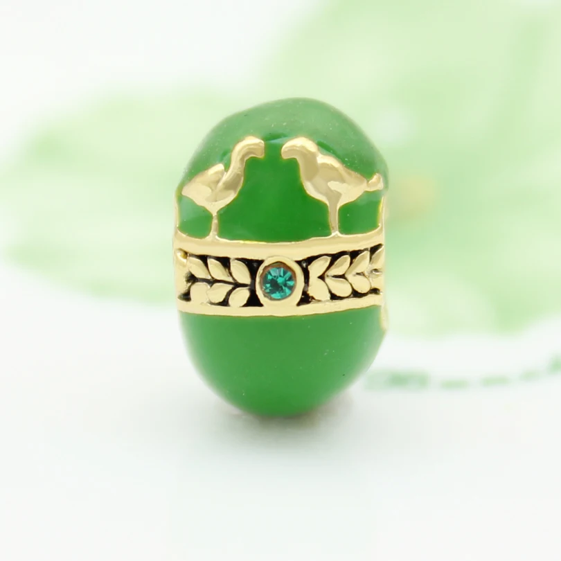 Бесплатная доставка позолоченные синие парные птицы любовь Faberge бусинка яйцо
