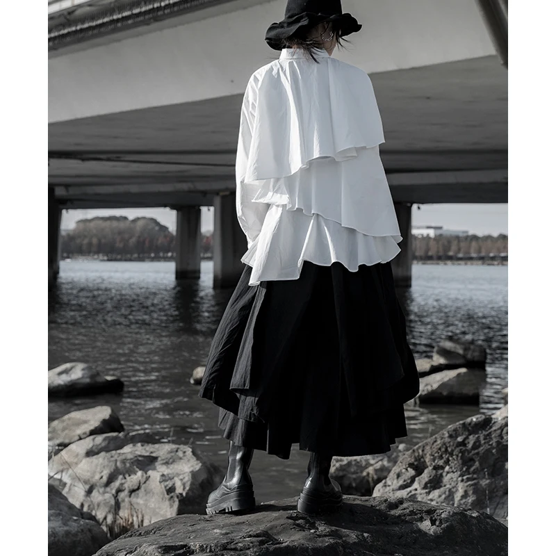 

SuperAen Spring Shirt Women's Long-sleeved Solid Color Niche Design Back Multi-layer Design White Womans Tops