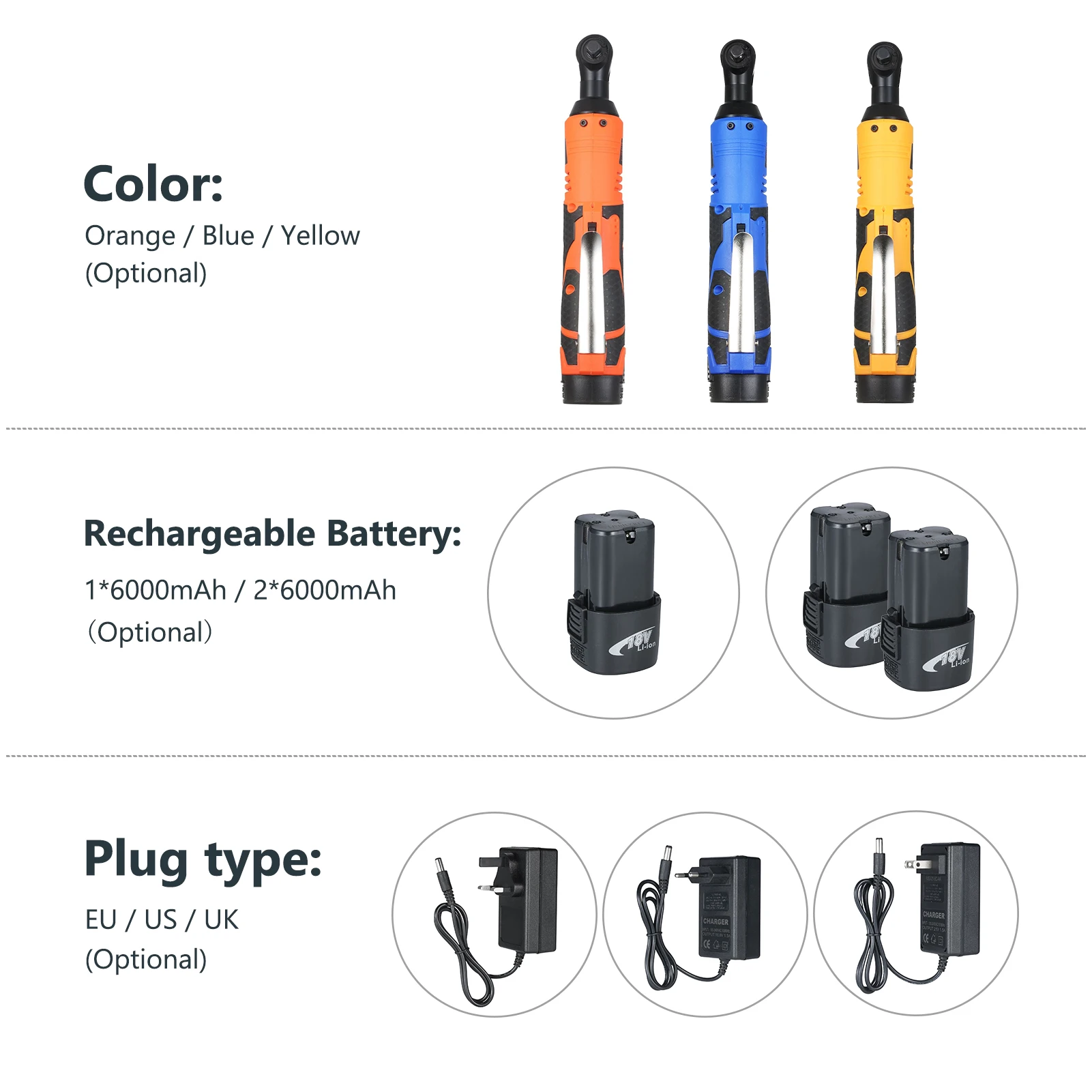 Cordless Electric Ratchet Wrench 18V Power Tool Ratcheting Socket with 2 Pack 6000mAh Rechargeable Battery | Инструменты