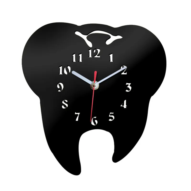 Сделай сам зуб Форма личности лазерная резка Mute настенные часы модные зеркальный