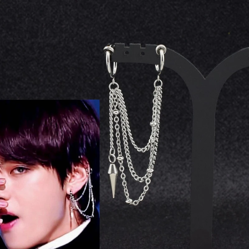 

1 pc KPOP Idol same Stud Earrings Punk Ear Bone Chain Earrings Korean boys V Hip Hop Jewelry Accessories For Men Women Brincos