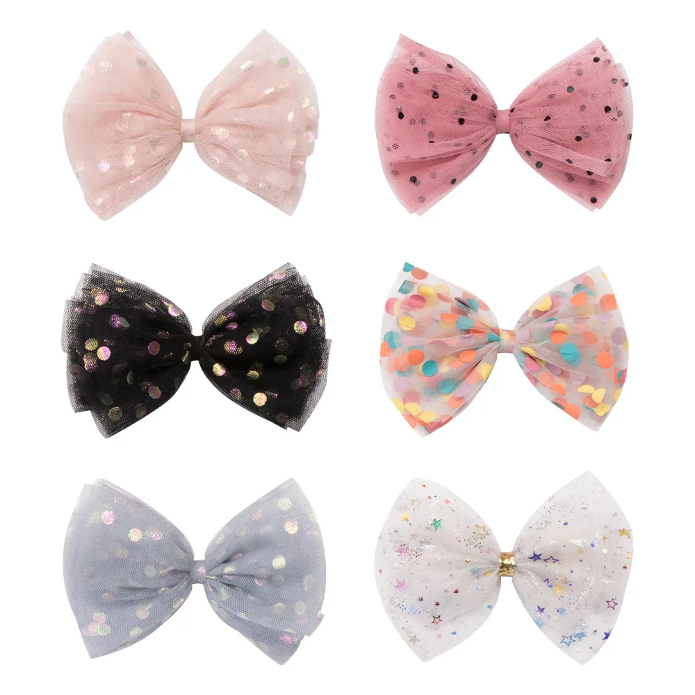 

6pcs/lot Colorful Dot Mesh Hairpin Cute Kids Girl Princess Bow Hair Clips Children Hair Accessories Baby Headdress Photo Props
