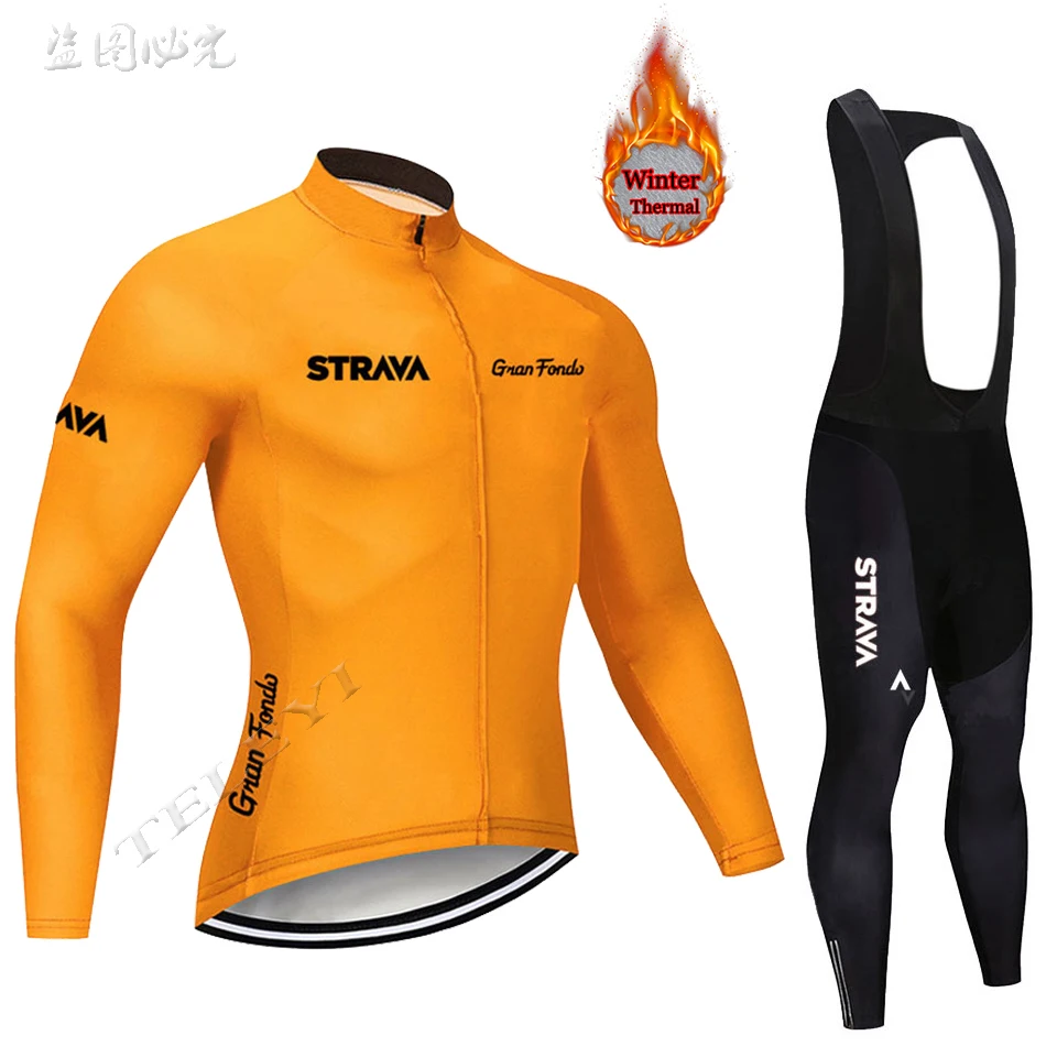 Горячая strava зима термальный флис Велоспорт Джерси кофты с длинным рукавом Велоспорт комбинезон велосипедный набор велосипедная одежда - Цвет: 10