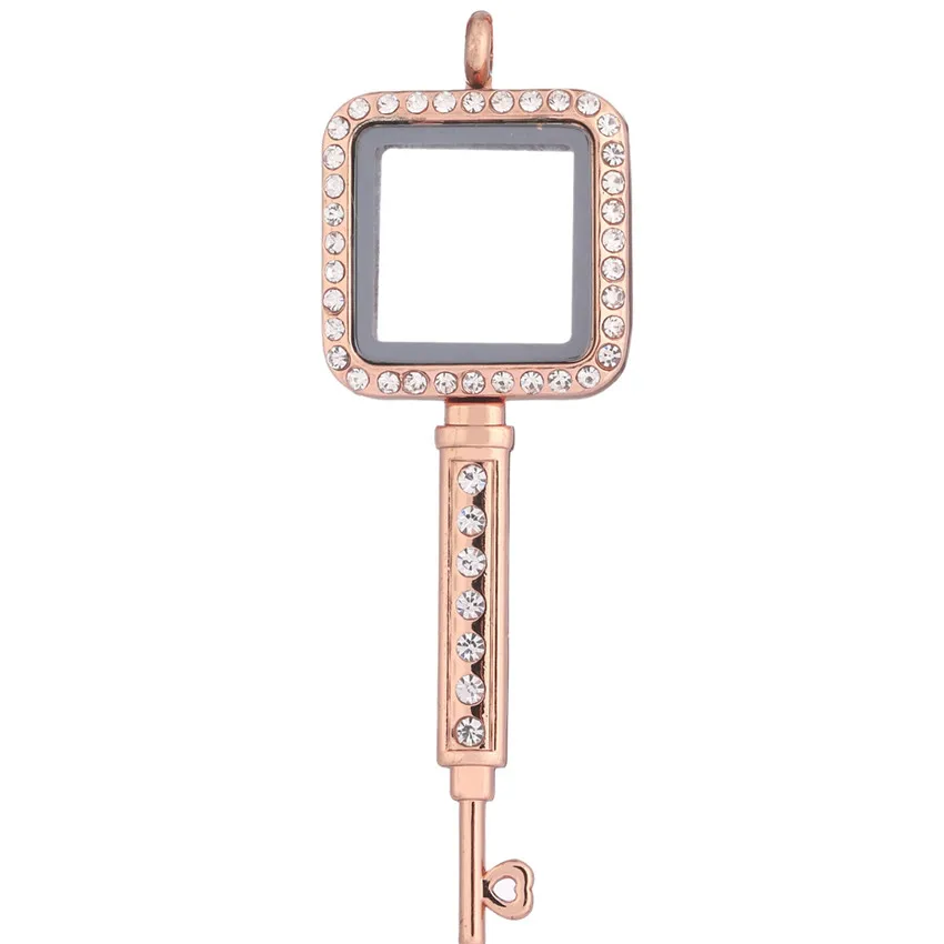 

5Pcs/lot L26 Square key Living Pearl Memory Floating Locket Pendant Necklace Glass Locket Family Gift Essential Oil Jewelry