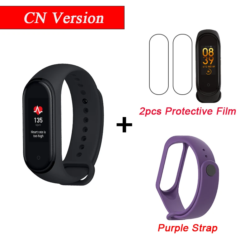 CN Add 2Film Purple Xiaomi mi Band 4 Smart mi band 4 водонепроницаемый пульсометр фитнес 135 мАч Bluetooth 5,0 50 м цветной экран - Цвет: CN Add 2Film Purple