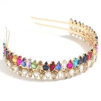 europe alloy colorful glass drill hairbands water drop shaped willow leaf glitter headband women exaggerated hair accessories