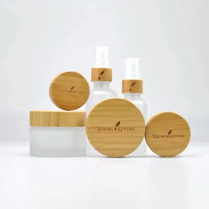 Многоразовые прозрачные стеклянные косметические бутылки с бамбуковой крышкой